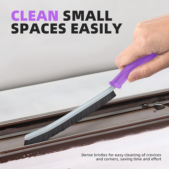 FOOGWEE Hard Bristle Crevice Cleaning Brush - Cleaning Supplies - Grout Cleaning Brushes for Household Use - Crevice Cleaning Tool for Bathroom, Home and Kitchen (3, Purple)