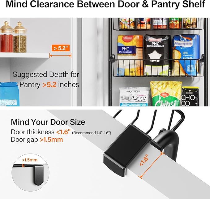 Delamu Over The Door Pantry Organizer, 8-Tier Pantry Door Organizers and Storage, Metal Hanging Spice Rack, Seasoning Organizer, Door Organizer for Home Kitchen Bathroom, Black