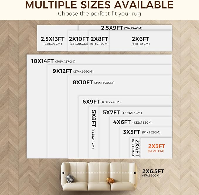 BAGAIL BASICS 2 x 3 FT Rug Pad Gripper for Hardwood Floors, Non Slip Rug Pads for Area Rugs, Extra Thick Under Rug Padding, Protect Your Rugs & Floors