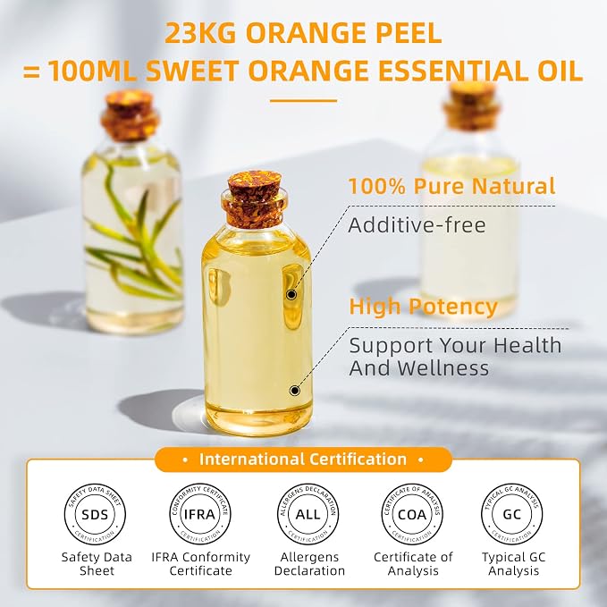 HIQILI 16 Fl Oz Orange Essential Oil, Large Capacity, 100% Pure - 500ml | Air Freshening & Space Cleaning, DIY Raw Material, Skin Care, for Public Toilet, Mall, Hotel, DIY Studio, Beauty Salon