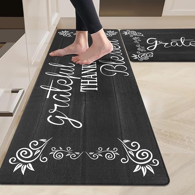 HEBE Anti Fatigue Kitchen Mat Set of 2 Non Slip Cushioned Kitchen Mats for Floor Waterproof Farmhouse Kitchen Rugs and Mats Set Comfort Standing Desk Mat Carpet for Sink,Office,Laundry