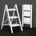 DIAMONDFORGE 3 Step Folding Ladder, Heavy Duty Steel Step Stool with Anti-Slip Wide Pedal & Anti-Slip Feet, 600 lbs Capacity, Safety Ladder for Home and Office, White