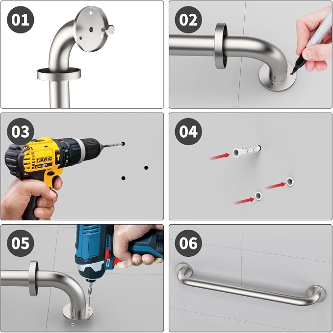 2 Pack 24 Inch Satin Brush Nickel Shower Grab Bar - 1.5" Diameter,ZUEXT Stainless Steel Bathroom Grab Bar, Bath Balance Bar,Safety Hand Rail Support, Handicap Injury Elderly Senior Assist Bath Handle