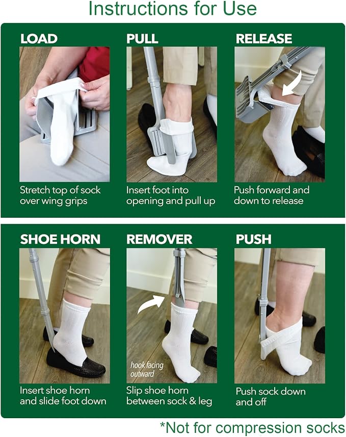 Sock Ox by Easy to Use Products - Adjustable Sock Aid Device for Seniors - Not for Compression Socks - Travel-Friendly for Elderly with Built-in Shoe Horn - Adjustable Up to 36 Inches in Length