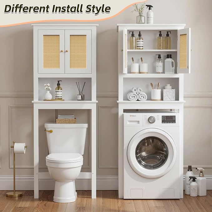 Over The Toilet Storage Cabinet, Behind Toilet Bathroom Organizer with Adjustable Shelves, Above Toilet Organizers with Barn Door, Space Saver for Restroom, Bathroom, Laundry