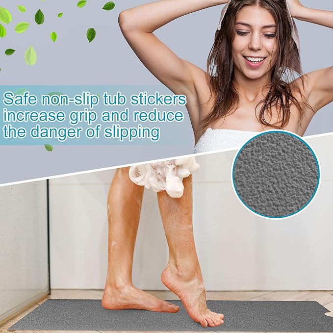 Dunzoom 16" x 40" Non Slip Bathtub Mat with Drain Cut Out Anti Slipping Non Skid Safe Tub Mat Adhesive Peel and Stick Bath Tub Mat PEVA Tub Sticker for Shower Floor Boat Wet Areas(Gray)
