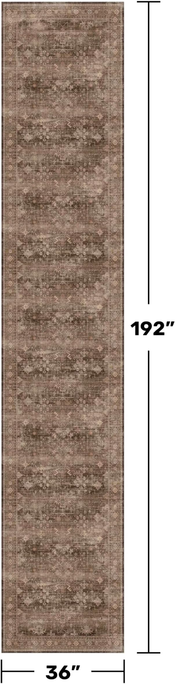 Hazo Haus Neutral Boho Washable 3x16 Extra Long Hallway Runner Rug, Brown Waterproof Large Kitchen Floor Rug Indoor, Non-Slip Stain & Fade Resistant, Vintage Dark Earthy Taupe Décor (3x16 Brown)