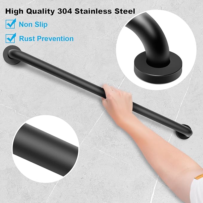 Shower Grab Bars, 2 Pack 24 Inch Heavy Duty Non-Slip Bathroom Grab Bars, 1.25" Diameter Bathroom Safety Handle for Elderly, Handicap Assist Grab Bar for Bathtub/Shower/Toilet