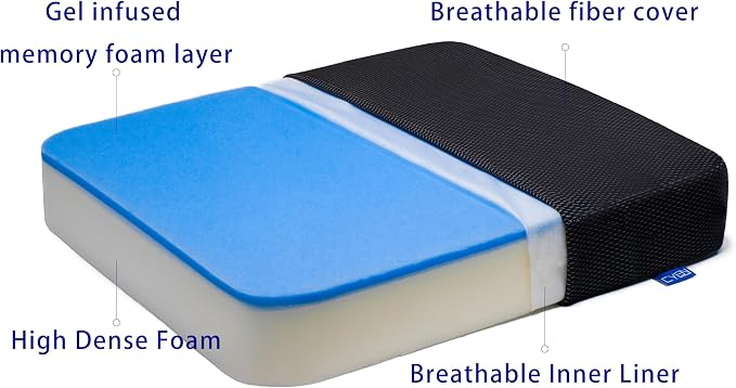 Ifoam Gel Infused Memory Foam Layer Wheelchair Cushion - Seat Cushion for Wheelchair-Office Chair, Kitchen Chair-Pressure Sore and Tailbone Pain Relief-High Dense Polyfoam Base (Black, 22×18×4 inch)
