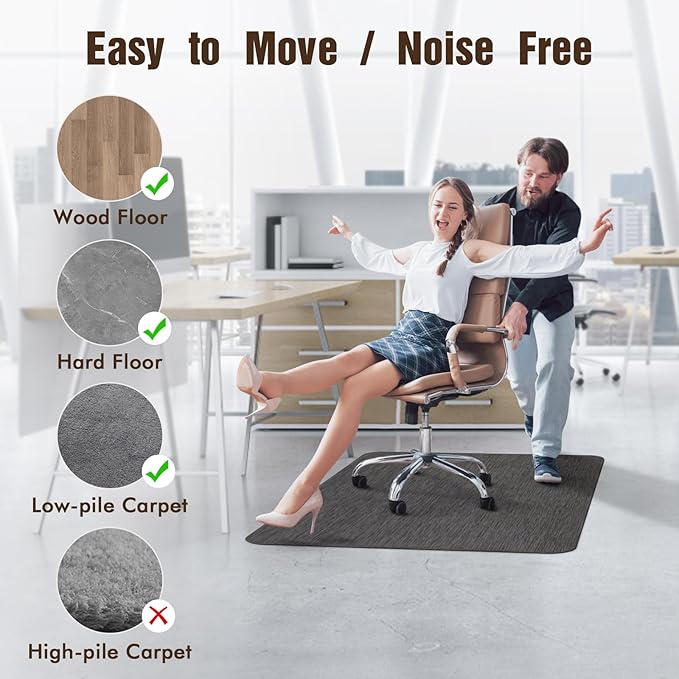 Blvornl Office Chair Mat for Hardwood Floor and Low Pile Carpet, 36"x 48" Desk Chair Mat for Hard Wood, Anti-Slip Hard Floor Protector Rolling Chair Mats, PVC Mat Desk Rug for Home, Black