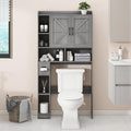 Vabches Over The Toilet Storage Cabinet, Farmhouse Style with 2 Barn Doors, Toilet Paper Holder, Space-Saving for Bathroom & Laundry, Gray