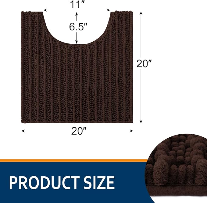 Smiry Bathroom Toilet Rugs U Shaped 20x20, Extra Soft Absorbent Non Slip Rubber Backing Chenille Contour Bath Rugs for Toilet, Machine Washable Contoured Bath Mats, Brown