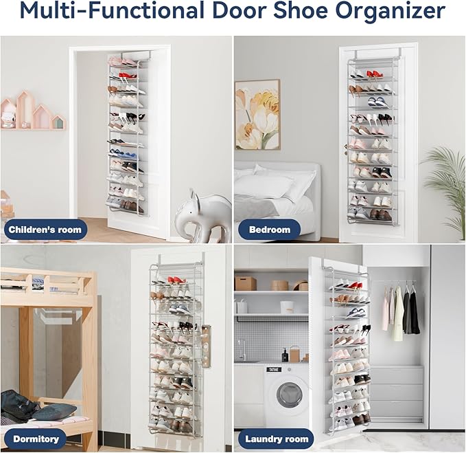 Whitmor 36 Pair Over The Door Shoe Organizer, 12 Tier Hanging Shoe Organizer, Heavy Duty Metal & Mesh Shoe Holder, Hanging Shoe Rack for Closet Organizer & Storage, 74"H x 21.7"W x 7.5"D, Grey