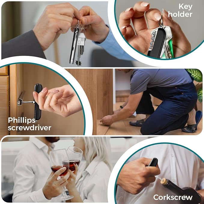 Small Pocket Knife 6 in 1 - Keychain Multitool - Compact Kids Pocket Knife with Bottle Opener, Can Opener, Corkscrew, Phillips Screwdriver - EDC Gift for Men, Women, Camping, Hiking, Travel - 5005