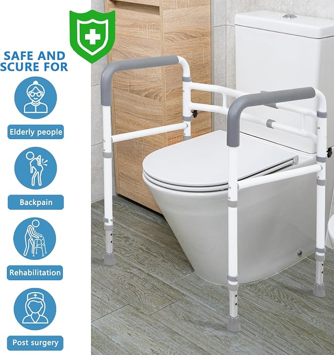 WeHwupe Toilet Rails - Toilet Safety Rail for Elderly Adults - Adjustable Bathroom Toilet Handles - Toilet Safety Frame & Rails - Toilet Grab Bars for Senior, Handicap & Disabled,Fits Most Toilets