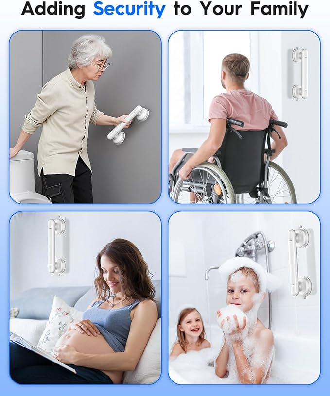 Upgraded Grab Bars for Shower Bathtub Bathroom Wall, Heavy-Duty Suction Grab Bars Shower Handle Safety for Elderly Seniors Handicap, No Drilling Tool-Free, Easy Removal and Reusable (White)