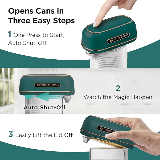Kitchen Mama Orbit One Rechargeable Electric Can Opener: Hands-free, USB-C Charging, Automatic Stop, Smooth Edge, Safety, Blade for Large Cans, Heavy Duty, with Storage Box (Royal Emerald)