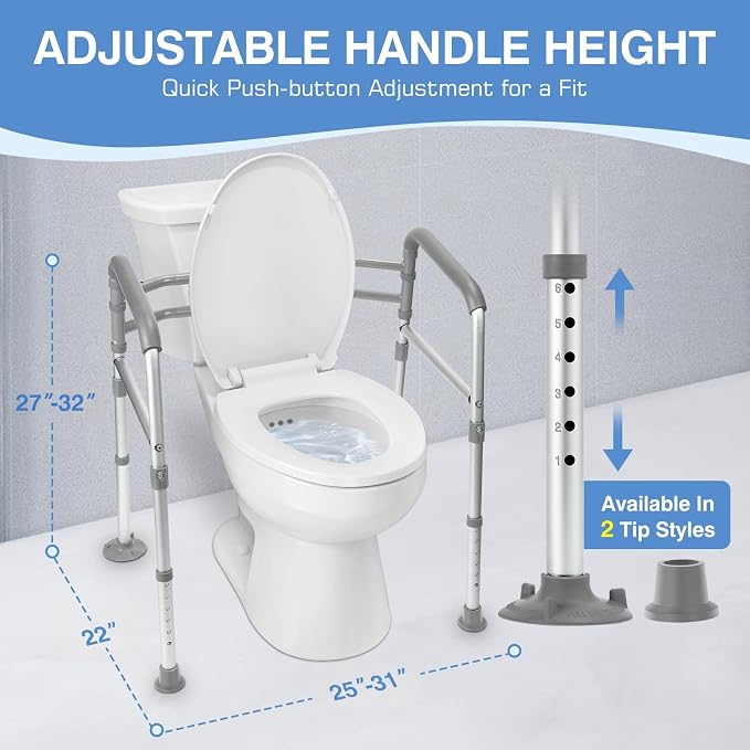 Toilet Safety Rails for Seniors, Adjustable Height & Width Medical Stand Assist, Heavy Duty Handicap Toilet Frame with Suction Cups & Handles, Universal Fit Bathroom Assistive Device