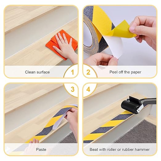 Qingluan Anti Slip Tape Heavy Duty Grip Tape Non Slip Stair Treads Waterproof High Traction Safety Tape for Indoor Outdoor Stairs Steps Floors (Black/Yellow, 12 Inch x 32.8ft)