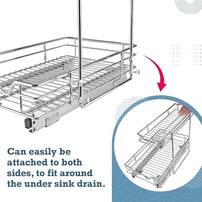 HOLDN’ STORAGE Two Tier Under Sink Organizers and Storage - Slide Out Cabinet Organizer w/Sliding Drawers for Cabinets- Lifetime Limited Warranty 11"Wx21"Dx15”H Chrome, Requires 12-1/2” Opening
