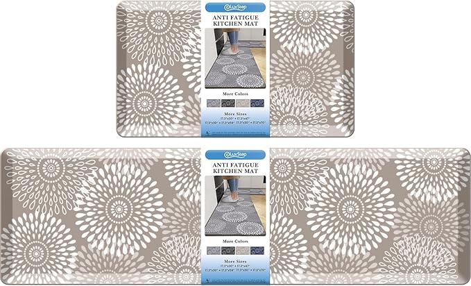 LuxStep Kitchen Mats for Floor,0.47 inch Thicker Cushioned Rug Anti-Fatigue Mats for Kitchen Decor Accessories,Waterproof Non-Slip Mats and Rugs Set for Office,Laundry 17.3"×29"+17.3"×60",Khaki