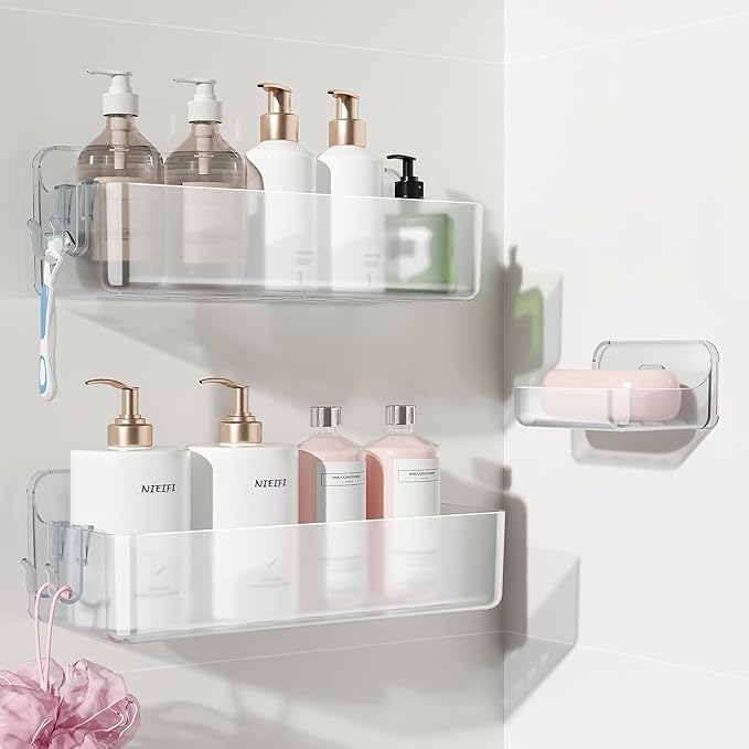 Nieifi Adhesive Wall Shelf, Shower Shelves, Shower Organizer for Bathroom Organization (A-Clear, 3 pieces)