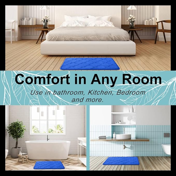 OLANLY Memory Foam Bath Mat Rug 24x16, Ultra Soft and Absorbent Bathroom Rugs, Non-Slip, Comfortable, Machine Washable Bath Carpet for Bathroom Floor, Tub Shower and Home Decor Accessories, Royal Blue