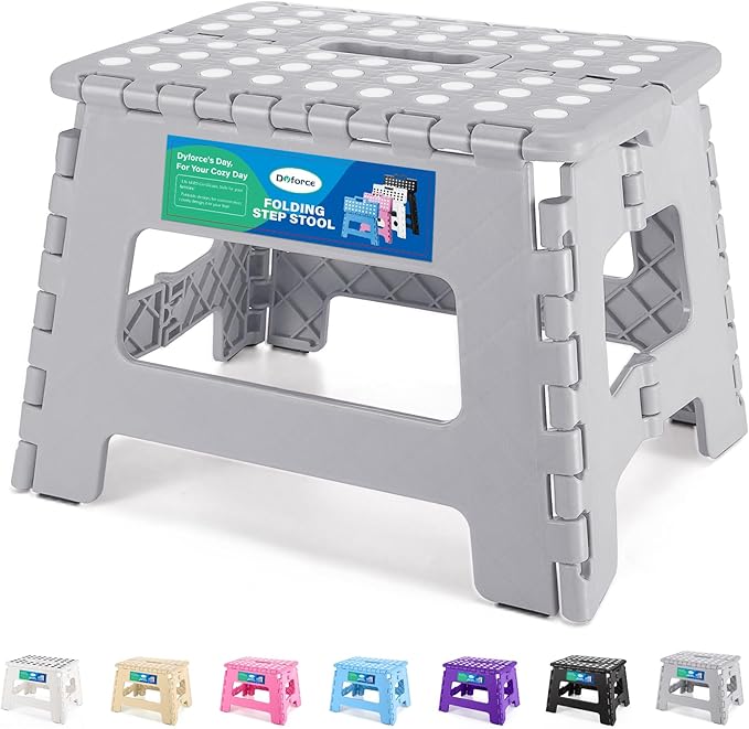 Dyforce 9" Folding Step Stool for Kids and Adults, Collapsible Light-Weight Foot Stools Foldable for Toddler, Kitchen, Bathroom, 300 lb Capacity (Grey)