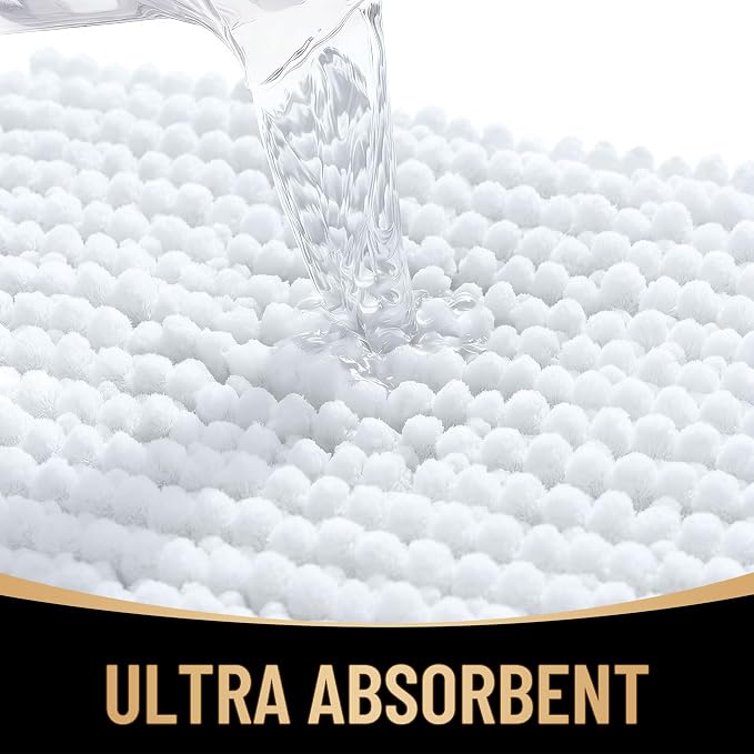 OLANLY Thick Large Bathroom Rugs 40x32, Extra Soft Absorbent Chenille Bath Rugs, Rubber Backing, Machine Wash Dry, Bath Mats for Bathroom Floor, Tub and Shower, Home Decor Accessories, White
