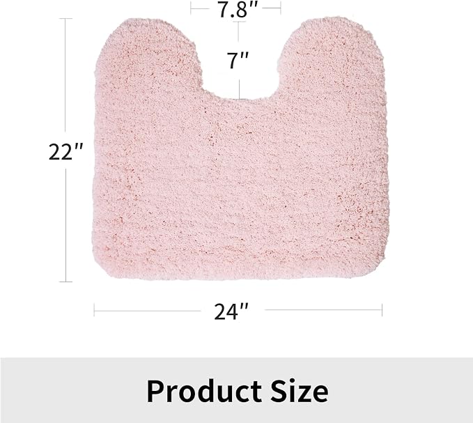 Disolla Toilet Mat 22x24 Pink - Non Slip Fluffy U-Shaped Contour Rug, Ultra-Soft Plush Toilet Floor Mat, Absorbent & Machine Washable