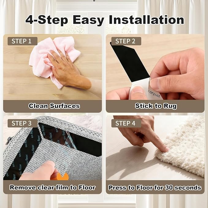 18PCS Rug Grippers, Ready Stability for Robot Vacuum, Non-Slip Double-Sided Rug Tape Keep Area Rugs, Adhesive Rug Pads for Hardwood Floors and Tiles, Keep Corners Flat (Black)