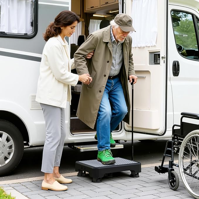 SOYO Mobility One Step Stool, Heavy Duty Indoor Outdoor Non-Slip Small Step Platform Assistive Device for Adult Elderly, Standing Support and Step Riser for Car, Bed, Door, Stair, Bathroom, Black-Gray