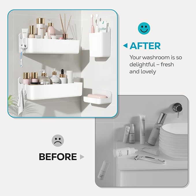 Nieifi Adhesive Wall Shelf, Shower Shelves, Shower Organizer for Bathroom Organization (White, 4 pieces)