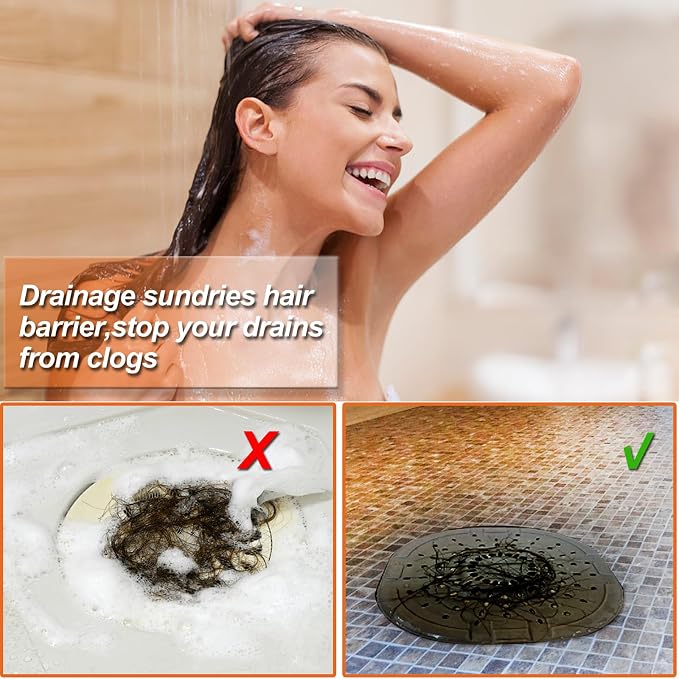 Hair Drain Catcher,Square Drain Cover for Shower Strong Adhesion Silicone Hair Stopper with Suction Cup,Easy to Install Suit for Bathroom,Bathtub,Kitchen 2 Pack (Black Brown)