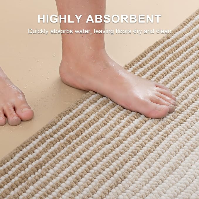 Bathroom Rugs Sets 2 Piece, Toilet Rugs U-Shaped, Contour Bath Mat Set for Toilet Bathroom, Soft Absorbent Chenille Bath Carpet, Quickly Dry, Washable (Beige, 32" x 20" + 24" x 20")