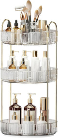 360° Rotating Makeup Organizer, Large-Capacity Skincare Make Up Storage 3 Tier Perfume Organizers Cosmetic Dresser Organizer with Makeup Brush Holder, Fits Bedroom, Bathroom, Vanity Shelf Countertop