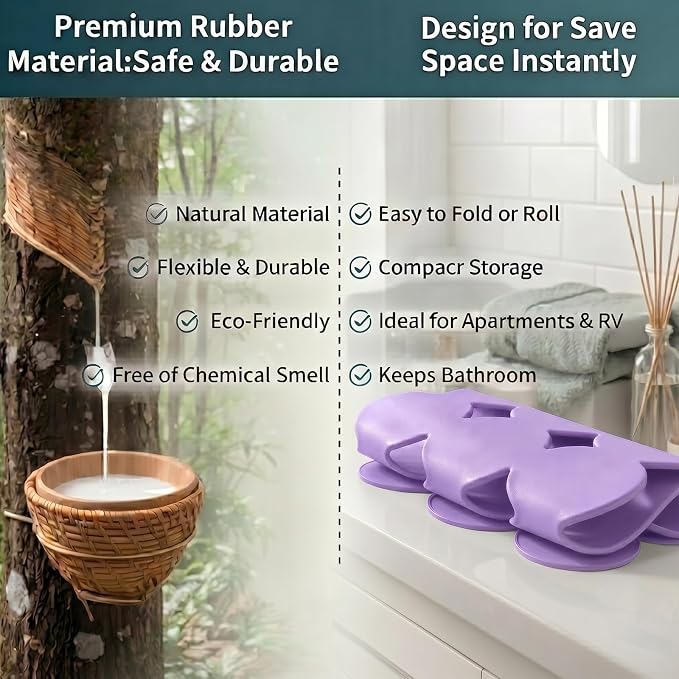 Webos Patented Non Slip Bathtub Mat Shower Mat Bath Mat Tub Mats with Strong Suction Cups Soft Natural Rubber Bath Mat for Inside The tub (Circle-Purple, 28x16 inch)