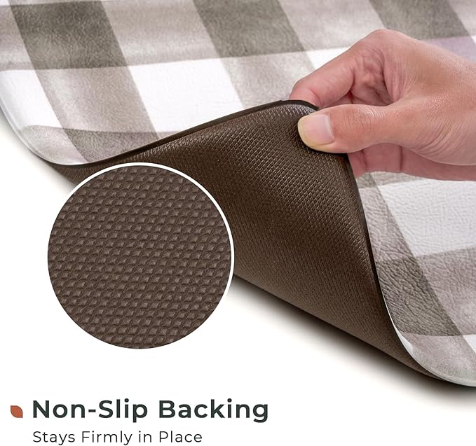 FRESHMINT Modern Farmhouse Plaid 2 Piece Set Kitchen Mats for Floor Anti Fatigue Waterproof & Non-Skid Kitchen Rugs Cushioned Kitchen Mat for Standing Washable Comfort Desk Kitchen Runners