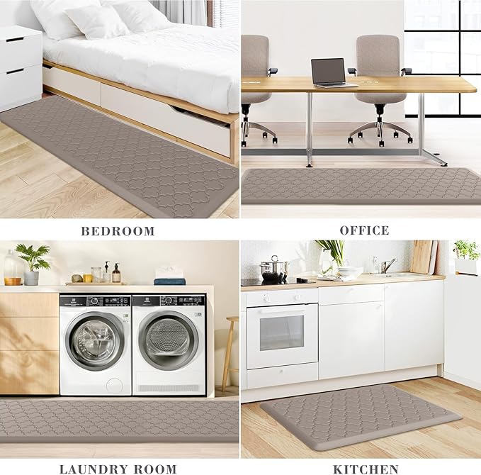 Kitchen Mat [2 PCS] Cushioned Anti-Fatigue Floor Mat Water Resistant Non-Skid Kitchen Mats and Rugs Ergonomic Comfort Foam Kitchen Rugs Standing Mat for Floor Office Sink (Khaki,20"x30"+20"x60")