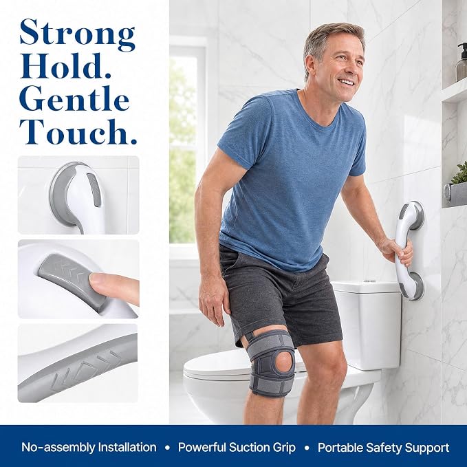 Grab Bars for Showers and Bathtubs 2 Pack, Yenisyea Suction Cup Shower Handles for Elderly and Seniors, Heavy Duty Shower Safety Bars for Bathroom Removable No Drill, 12 Inch