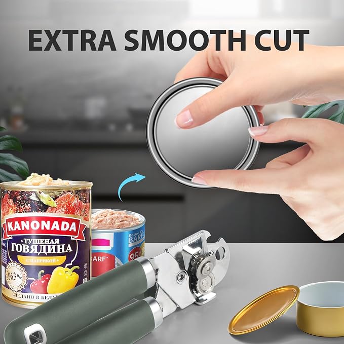 Safring Can Opener Manual, Heavy Duty Handheld Strong Can Opener with Soft Touch Handle, Sharp Blade Smooth Edge, Can Openers with Multifunctional Bottle Opener, Hunter Green