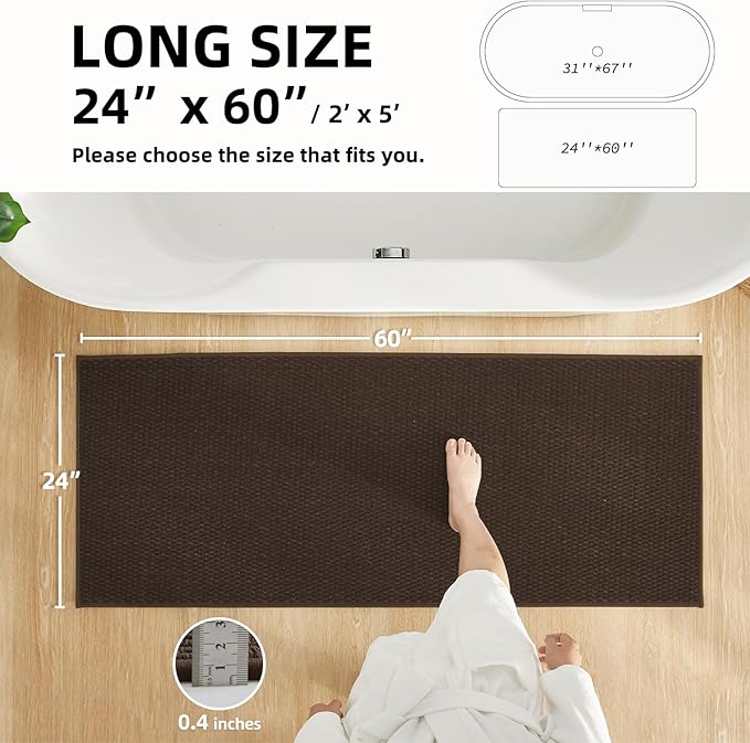TYUU Bathroom Runner Rug, Long Bath Mat Washable Thin Quick Dry Low Pile Bathroom Runner Rugs 24 x 60 Non Slip, Brown 24"x60"