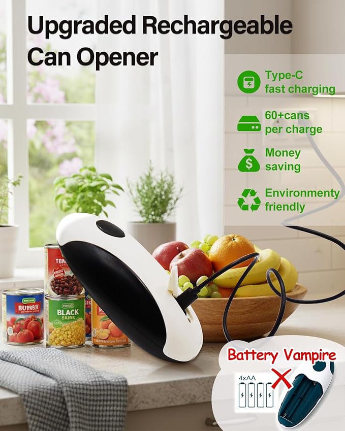 Rechargeable Electric Can Opener for Seniors and Arthritis Hands, Automatic Can Opener Smooth Edge, Abrelatas Eléctrico, Works for Different Shapes and Sizes of Cans