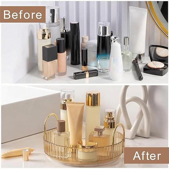 INVSSENE 360° Rotating Makeup Organizer, Bathroom Make Up Spinning Holder Rack, Large Capacity Cosmetics Storage Vanity Shelf Countertop, Fits Cosmetics, Perfume, Skincare, Lipsticks(1 Tier, Yellow)