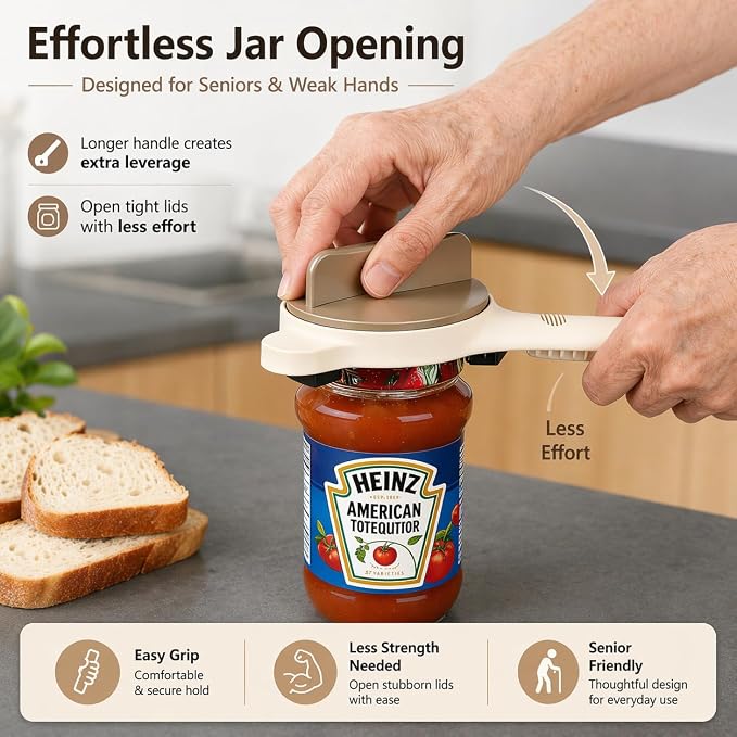 Jar Opener for Weak Hands & Arthritis, Adjustable Can Opener Top Rated for Seniors, with Magnetic Hooks, Easy Grip Opener