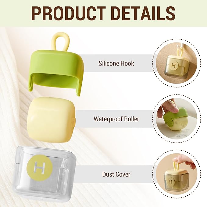 Mini Lint Roller,Washable Sticky Roller Reusable Lint Remover Portable Pet Hair Remover for Clothes,Travel Household (Green+Beige)