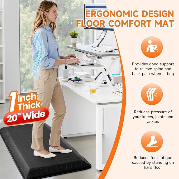 StepRite 1” Thick Kitchen Mats for Floor, Anti Fatigue Kitchen Rugs, Non-Slip,Heavy Duty Water Resistant Kitchen Rug, Standing Desk Mat for Friends, Family, Home, Kitchen, Office(39" x 20",Black)