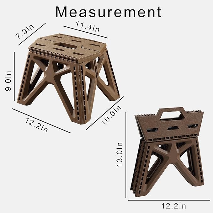 Folding Step Stool Holds 440 lbs - 9" Sturdy Foldable Step Stool with Non-Slip Base, Space Saving for Kitchen, Bathroom, Camping (Brown)