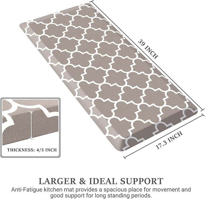 WISELIFE Kitchen Runner Rugs Anti-Fatigue mats - 4/5 Inch Non Slip Waterproof Ergonomic Comfort Mat for Kitchen, Floor Home, Office, Sink, Laundry (17.3"x 39",Khaki)