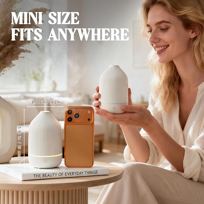 Essential Oil Diffuser, 2Pack, 100ml Aromatherapy Diffuser, Mini Ultrasonic Diffuser for Essential Oil, Home, Office, Cool Mist Humidifier with 7 Led Light, Auto Shut-Off, White